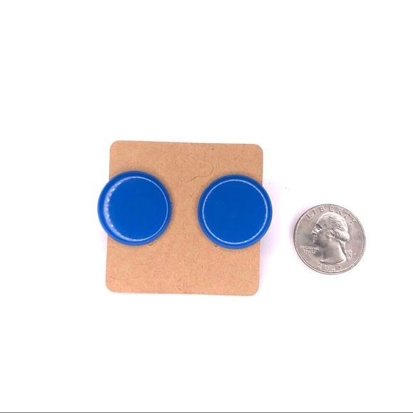 Blue Round Pierced Earrings - Picture 2 of 3